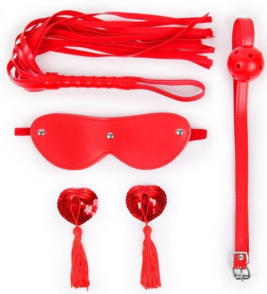 Пикантный набор БДСМ из 4 предметов в красном цвете - Notabu - купить с доставкой в Екатеринбурге