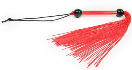 Красная многохвостая плеть с черными шариками на рукояти - 35 см. - Bior toys - купить с доставкой в Екатеринбурге
