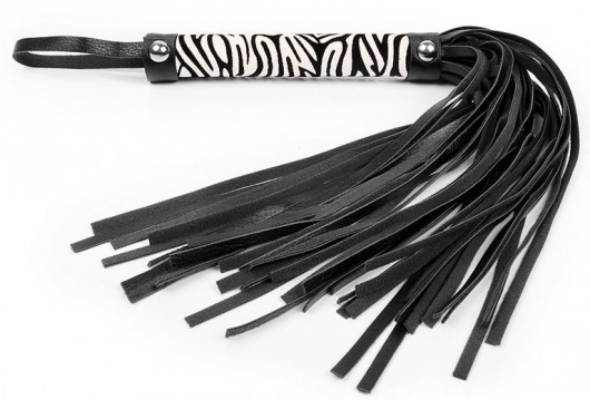 Черная многохвостовая плеть с круглой ручкой-зеброй - 39 см. - Notabu - купить с доставкой в Екатеринбурге