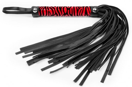 Черная многохвостовая плеть с круглой красной ручкой-зеброй - 39 см. - Notabu - купить с доставкой в Екатеринбурге