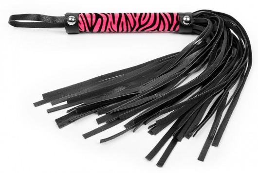 Черная многохвостовая плеть с круглой розовой ручкой-зеброй - 39 см. - Notabu - купить с доставкой в Екатеринбурге