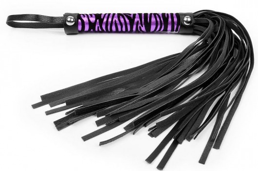 Черная многохвостовая плеть с круглой фиолетовой ручкой-зеброй - 39 см. - Notabu - купить с доставкой в Екатеринбурге