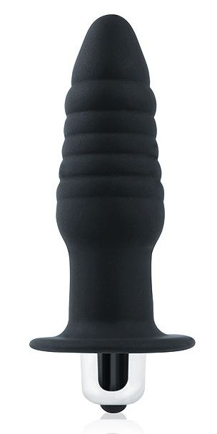 Черная ребристая вибровтулка с ограничителем - 9 см. - Sex Expert