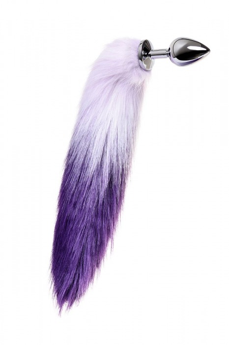 Серебристая металлическая анальная втулка с фиолетово-белым хвостом - размер M - ToyFa - купить с доставкой в Екатеринбурге