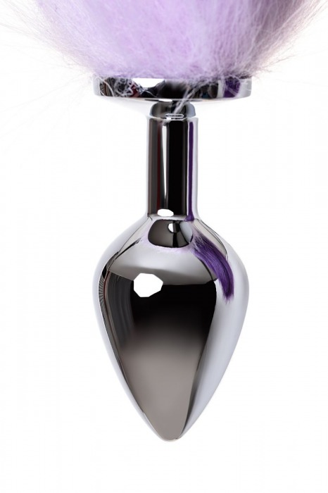 Серебристая металлическая анальная втулка с фиолетово-белым хвостом - размер M - ToyFa - купить с доставкой в Екатеринбурге