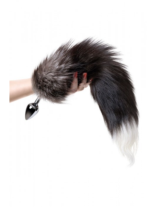 Серебристая металлическая анальная втулка с хвостом чернобурой лисы - размер S - ToyFa - купить с доставкой в Екатеринбурге