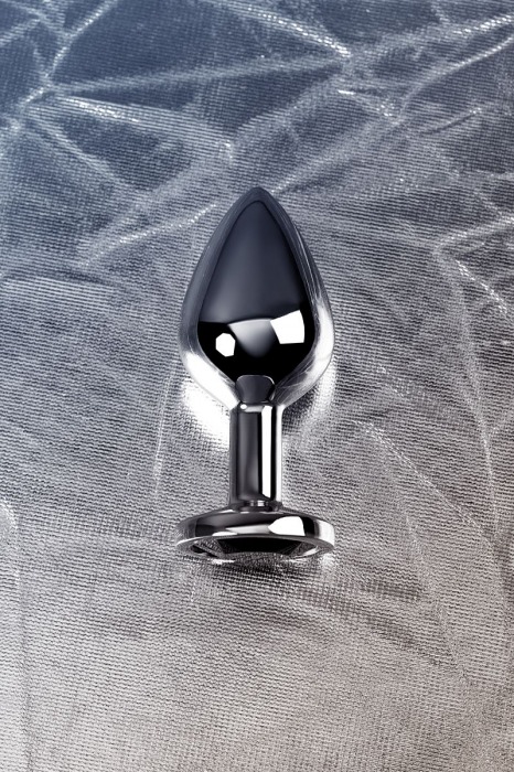 Серебристая коническая анальная пробка с черным кристаллом - 7 см. - ToyFa - купить с доставкой в Екатеринбурге