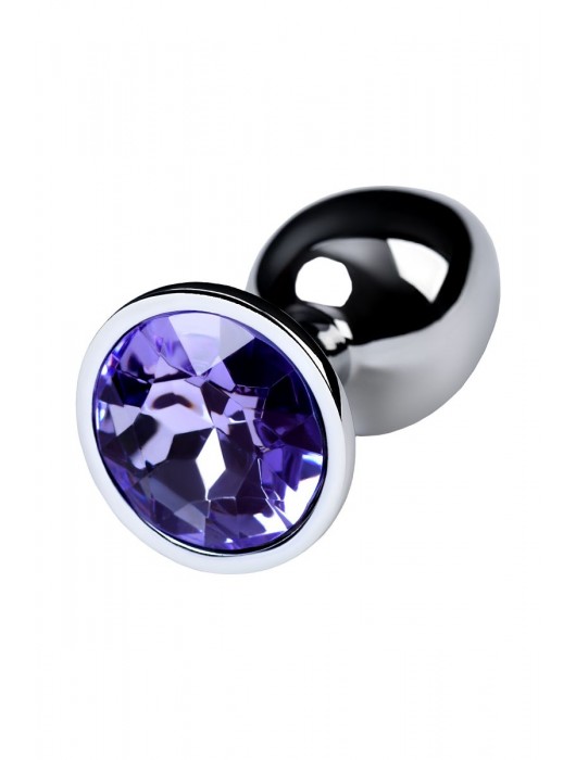 Серебристая конусовидная анальная пробка с фиолетовым кристаллом - 7 см. - ToyFa - купить с доставкой в Екатеринбурге