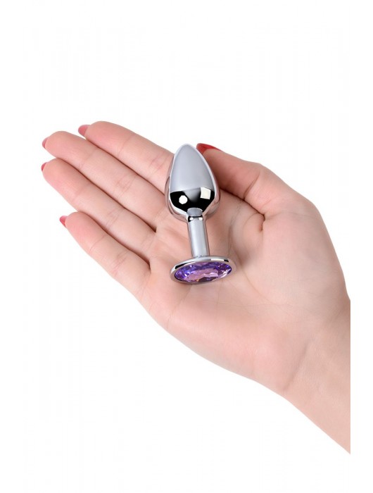 Серебристая конусовидная анальная пробка с фиолетовым кристаллом - 7 см. - ToyFa - купить с доставкой в Екатеринбурге