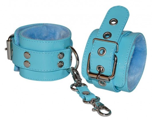 Голубые лаковые наручники с меховой отделкой - Sitabella - купить с доставкой в Екатеринбурге
