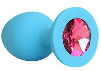 Голубая силиконовая анальная пробка с малиновым кристаллом - 9,5 см. - Bior toys - купить с доставкой в Екатеринбурге