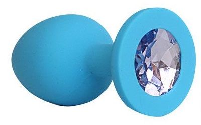 Голубая силиконовая анальная пробка с фиолетовым кристаллом - 9,5 см. - Bior toys - купить с доставкой в Екатеринбурге