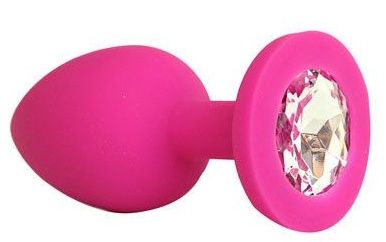 Ярко-розовая анальная пробка с прозрачным кристаллом - 9,5 см. - Bior toys - купить с доставкой в Екатеринбурге