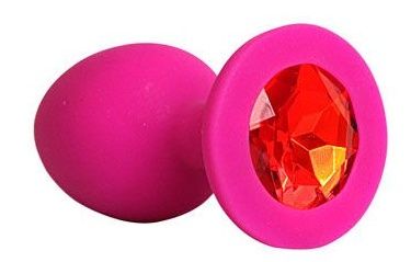 Ярко-розовая анальная пробка с красным кристаллом - 9,5 см. - 1137 - купить с доставкой в Екатеринбурге