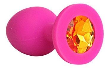 Ярко-розовая анальная пробка с оранжевым кристаллом - 9,5 см. - Bior toys - купить с доставкой в Екатеринбурге