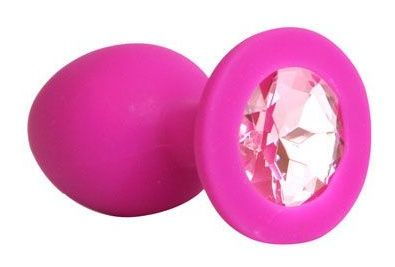 Ярко-розовая анальная пробка с нежно-розовым кристаллом - 9,5 см. - Bior toys - купить с доставкой в Екатеринбурге