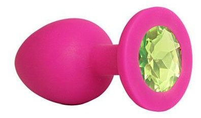 Ярко-розовая анальная пробка с салатовым кристаллом - 9,5 см. - Bior toys - купить с доставкой в Екатеринбурге