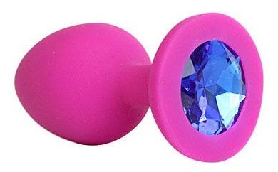 Ярко-розовая анальная пробка с синим кристаллом - 9,5 см. - Bior toys - купить с доставкой в Екатеринбурге