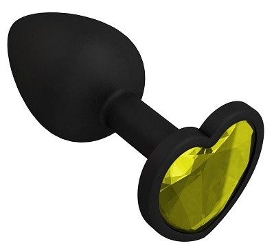 Черная силиконовая пробка с желтым кристаллом-сердцем - 8,5 см. - Джага-Джага - купить с доставкой в Екатеринбурге