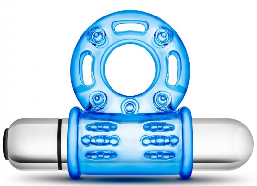 Голубое эрекционное виброкольцо 10 Function Vibrating Mega Bull Ring - Blush Novelties - в Екатеринбурге купить с доставкой