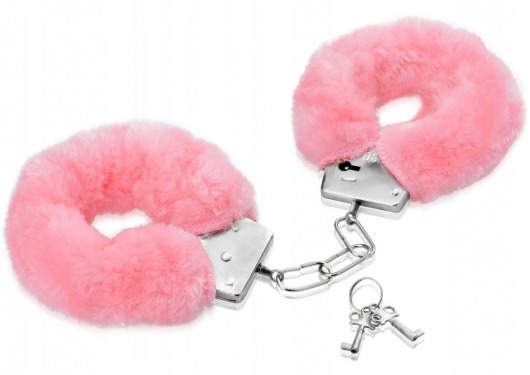 Металлические наручники с розовой меховой опушкой и ключиками - Vandersex - купить с доставкой в Екатеринбурге