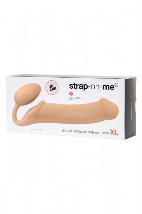Телесный безремневой страпон Silicone Bendable Strap-On XL - Strap-on-me - купить с доставкой в Екатеринбурге