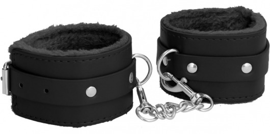 Черные наручники Plush Leather Hand Cuffs - Shots Media BV - купить с доставкой в Екатеринбурге