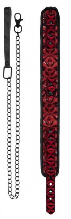 Красно-черный широкий ошейник с поводком Luxury Collar with Leash - Shots Media BV - купить с доставкой в Екатеринбурге