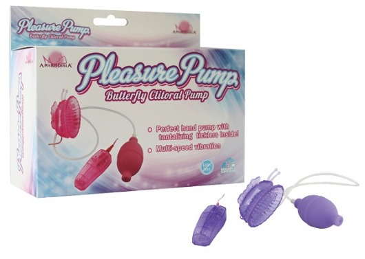 Фиолетовая помпа с вибрацией Pleasure Pump Butterfly Clitoral - Howells