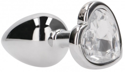 Серебристая анальная пробка с прозрачным кристаллом в форме сердца - 7,1 см. - Shots Media BV - купить с доставкой в Екатеринбурге
