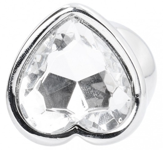 Серебристая анальная пробка с прозрачным кристаллом в форме сердца - 8,2 см. - Shots Media BV - купить с доставкой в Екатеринбурге