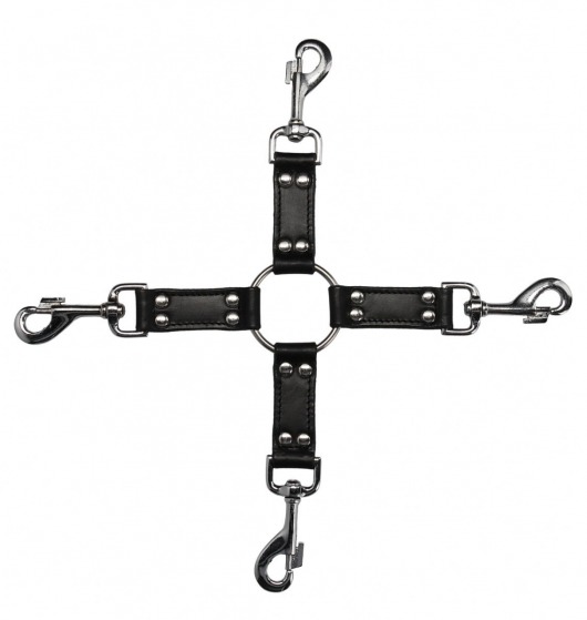 Черный крестообразный фиксатор 4-way Leather Hogtie Cross Hogtie - Shots Media BV - купить с доставкой в Екатеринбурге