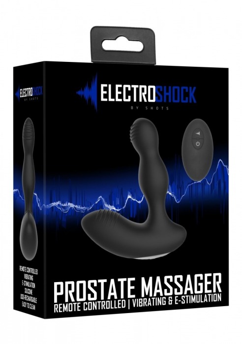Черный массажер простаты с электростимуляцией и пультом ДУ Prostate massager - Shots Media BV - купить с доставкой в Екатеринбурге