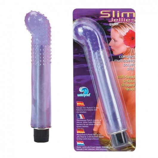Водонепроницаемый фиолетовый массажер G-точки SLIM JELLY G-SPOT VIBRATOR - 15,2 см. - Seven Creations