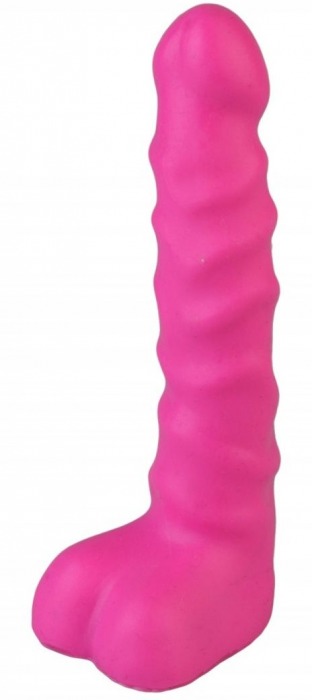 Ярко-розовый анальный стимулятор с мошонкой - 14 см. - Джага-Джага