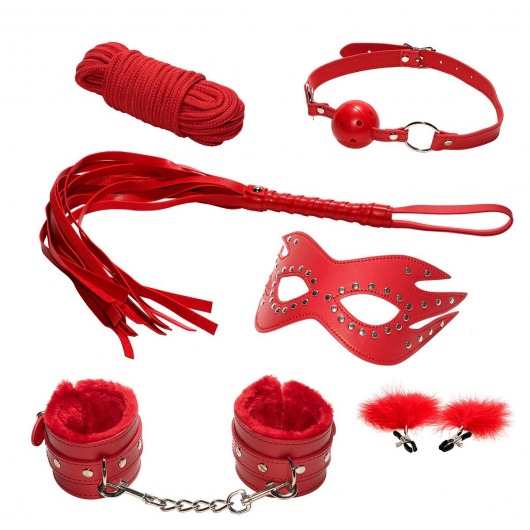 Эротический набор БДСМ из 6 предметов в красном цвете - Rubber Tech Ltd - купить с доставкой в Екатеринбурге