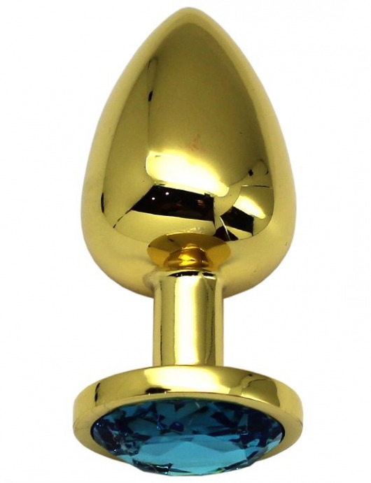 Золотистая анальная пробка с голубым кристаллом - 9 см. - Eroticon - купить с доставкой в Екатеринбурге