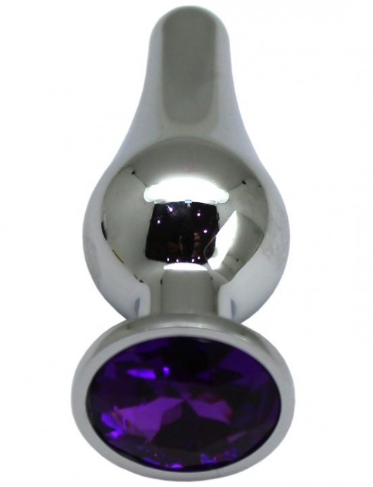 Серебристая анальная пробка с фиолетовым кристаллом - 9,4 см. - Eroticon - купить с доставкой в Екатеринбурге
