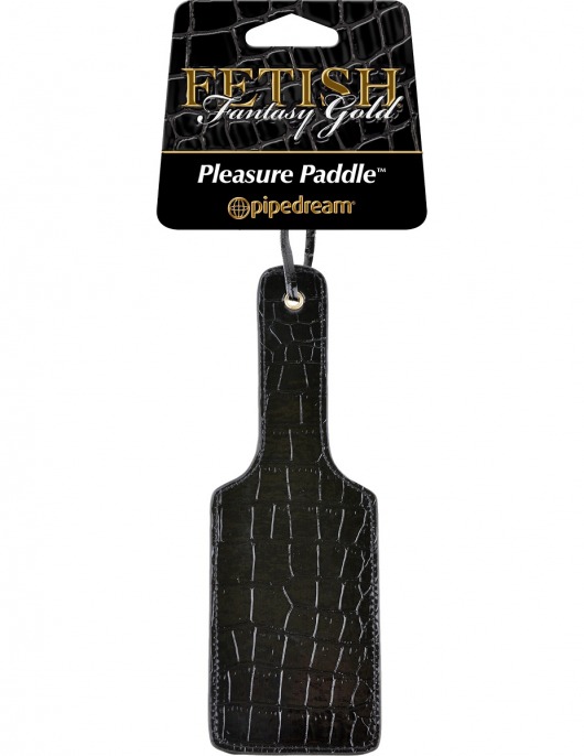 Чёрная с золотом шлепалка Gold Pleasure Paddle - Pipedream - купить с доставкой в Екатеринбурге