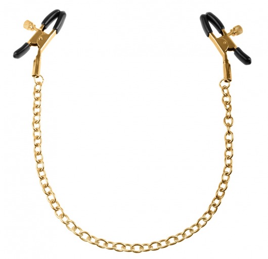 Чёрные с золотом зажимы на соски Gold Chain Nipple Clamps - Pipedream - купить с доставкой в Екатеринбурге