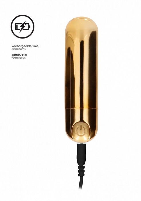 Золотистая перезаряжаемая вибропуля 7 Speed Rechargeable Bullet - 7,7 см. - Shots Media BV
