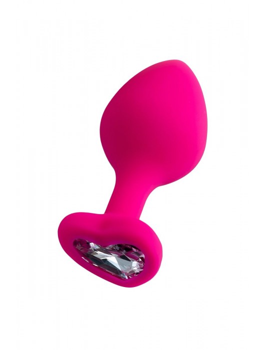 Розовая анальная втулка Diamond Heart с прозрачным кристаллом - 8 см. - ToyFa - купить с доставкой в Екатеринбурге