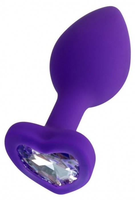 Фиолетовая анальная втулка Diamond Heart с прозрачным кристаллом - 7 см. - ToyFa - купить с доставкой в Екатеринбурге