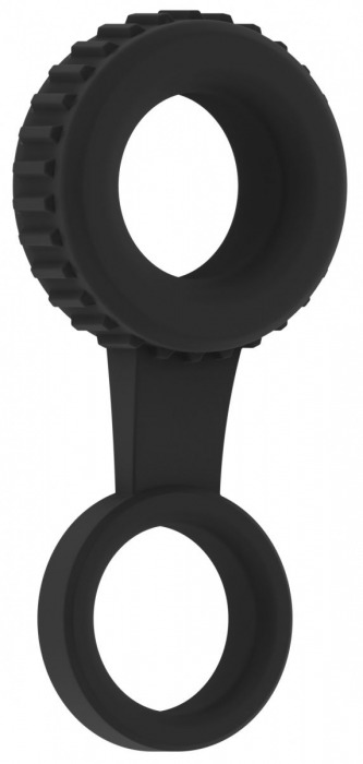 Черное кольцо для пениса и мошонки N 47 Cockring with Ball Strap - Shots Media BV - в Екатеринбурге купить с доставкой