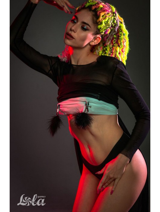 Зажимы на соски с черным пухом Euphoric - Lola Games - купить с доставкой в Екатеринбурге