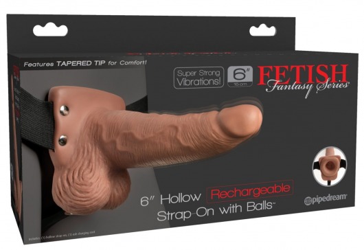 Кофейный перезаряжаемый вибрострапон 6  Hollow Rechargeable Strap-On Remote - 17,5 см. - Pipedream - купить с доставкой в Екатеринбурге