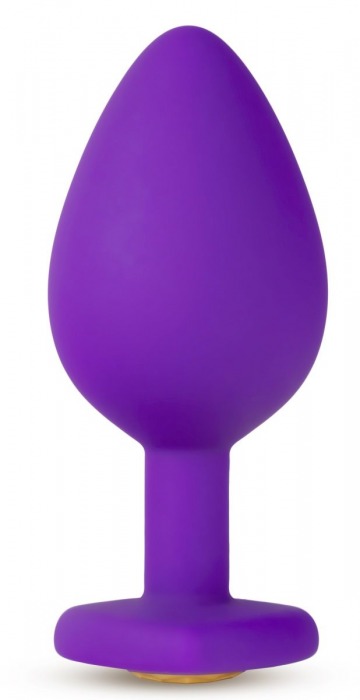 Фиолетовая анальная пробка Bling Plug Medium с золотистым стразом - 8,3 см. - Blush Novelties - купить с доставкой в Екатеринбурге