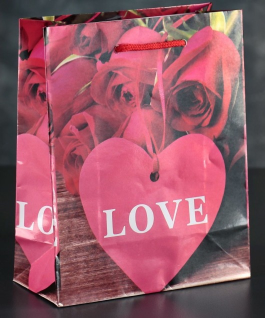 Подарочный пакет Love с розочками и сердечками - 23 х 18 см. - Сима-Ленд - купить с доставкой в Екатеринбурге