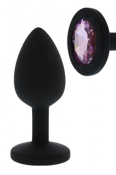 Черная гладкая анальная пробка с розовым кристаллом - 7 см. - Dream Toys