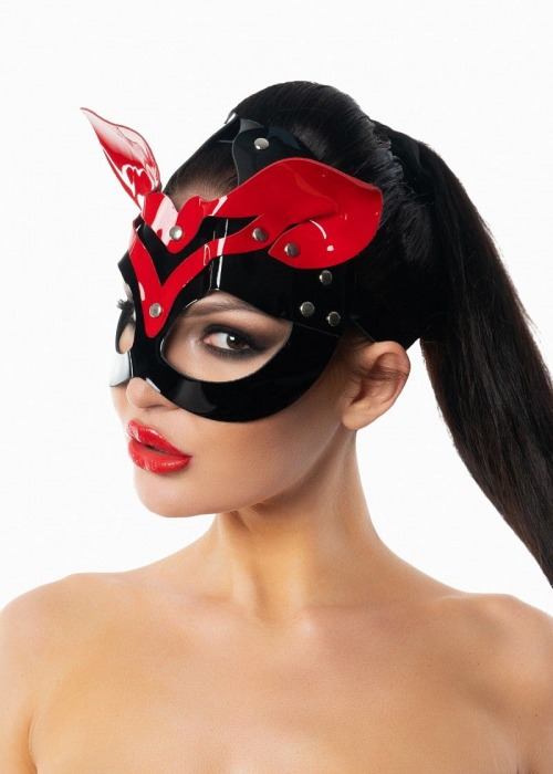 Черно-красная лакированная маска кошки с ушками - Джага-Джага - купить с доставкой в Екатеринбурге